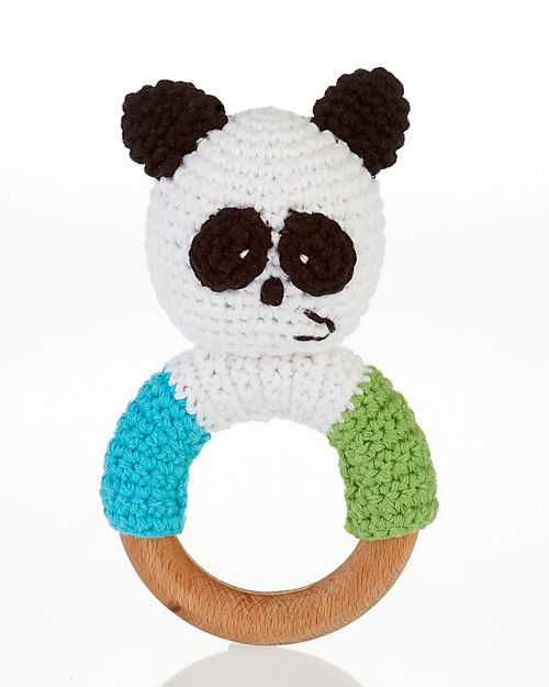 Pebble Massaggiagengive e Sonaglio ad Anello in Legno, Panda - Fair Trade Sonagli