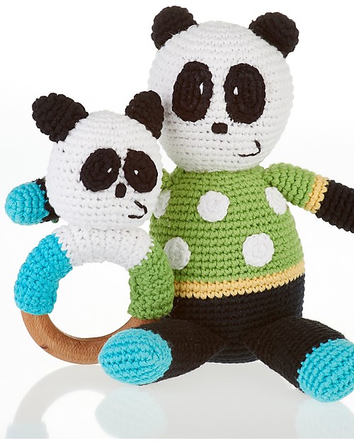 Pebble Massaggiagengive e Sonaglio ad Anello in Legno, Panda - Fair Trade Sonagli