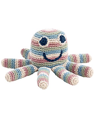 Pebble Piovra a Righe - Sonaglio (Altezza 15 cm) - 100% Cotone Bio - Fair Trade Pupazzi Crochet
