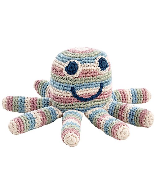 Pebble Piovra a Righe - Sonaglio (Altezza 15 cm) - 100% Cotone Bio - Fair Trade Pupazzi