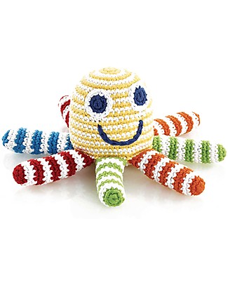 Pebble Piovra Multicolore - Pupazzino con Sonaglio (Altezza 15 cm) - Fair Trade Pupazzi Crochet