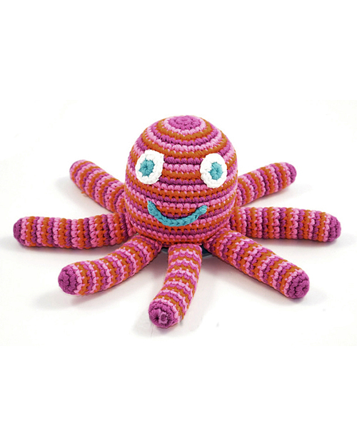 Pebble Piovra Rosa - Pupazzino con Sonaglio (Altezza 15 cm) - Fair Trade Sonagli