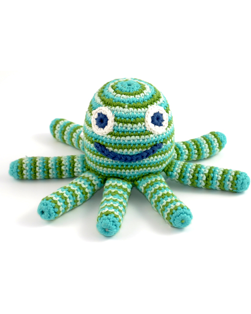 Pebble Piovra Verde - Pupazzino con Sonaglio (Altezza 15 cm) - Fair Trade Sonagli