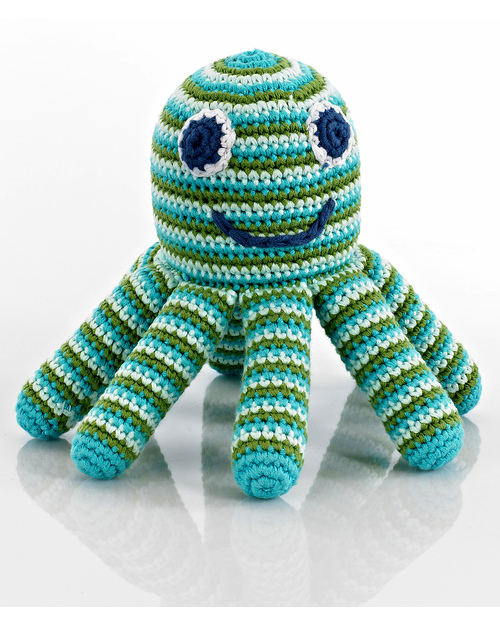 Pebble Piovra Verde - Pupazzino con Sonaglio (Altezza 15 cm) - Fair Trade Sonagli