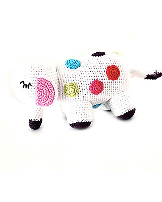 Pebble Pupazzo all'Uncinetto Elefante - Pois Multicolore - Cotone fair trade Sonagli