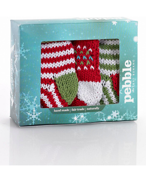 Pebble Set di 3 Decorazioni Mini Calze Crochet - Fair Trade (altezza 15 cm circa) Decorazioni Natalizie