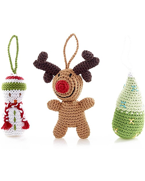 Pebble Set di 3 Decorazioni Natalizie - Pupazzo di Neve, Renna, Albero - Fair Trade (altezza 15 cm circa) Decorazioni Natalizie