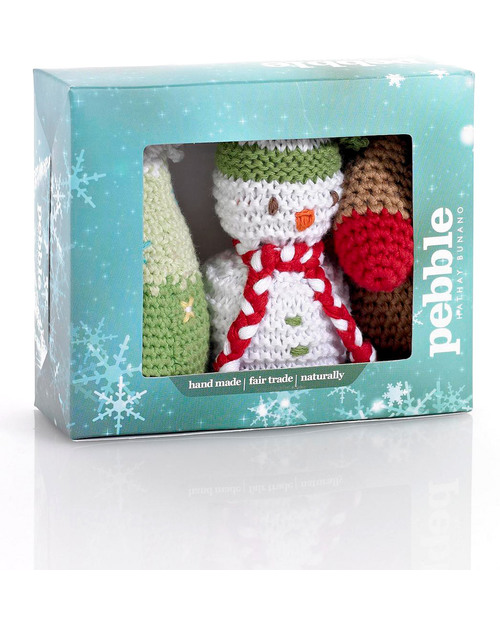 Pebble Set di 3 Decorazioni Natalizie - Pupazzo di Neve, Renna, Albero - Fair Trade (altezza 15 cm circa) Decorazioni Natalizie