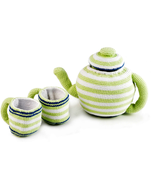 Pebble Set Teiera e Due Tazze - Righe Verdi/Bianche Pupazzi