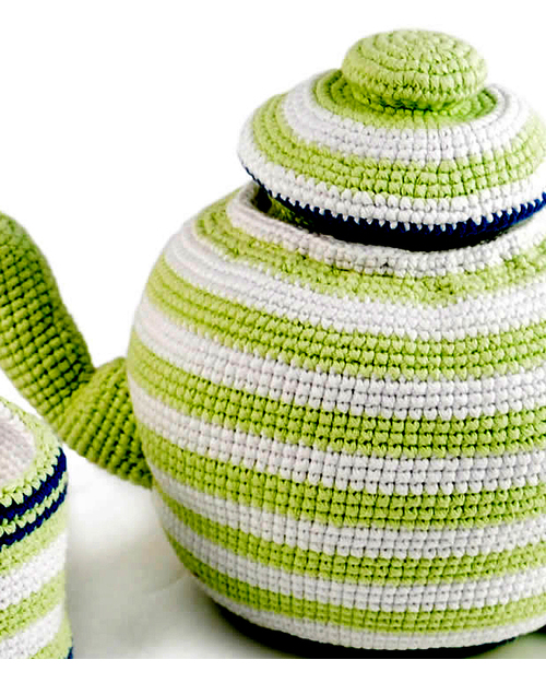 Pebble Set Teiera e Due Tazze - Righe Verdi/Bianche Pupazzi