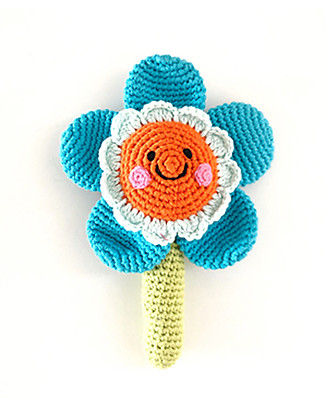 Pebble Sonaglio all'Uncinetto Amico Fiore con Gambo - Azzurro - Fatto a mano! Sonagli