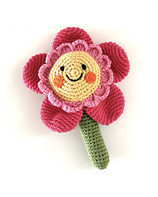 Pebble Sonaglio all'Uncinetto Amico Fiore con Gambo - Rosa - Fatto a mano! Sonagli