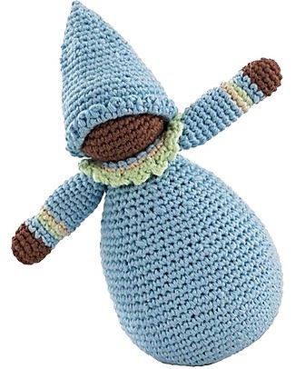 Pebble Sonaglio Bambola Pixie Blu - Puro Cotone Bio - 20 cm Sonagli