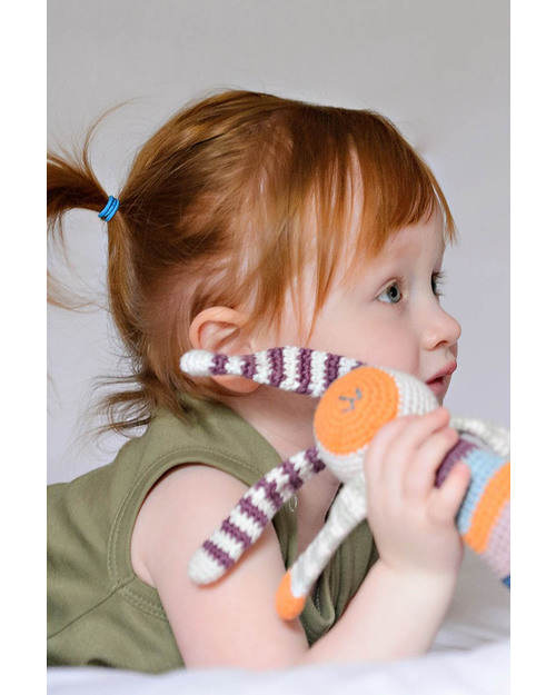 Pebble Sonaglio - Coniglietto Grande a Righe Multicolor - 100% Cotone Bio - 30 cm Sonagli