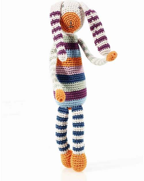 Pebble Sonaglio - Coniglietto Grande a Righe Multicolor - 100% Cotone Bio - 30 cm Sonagli
