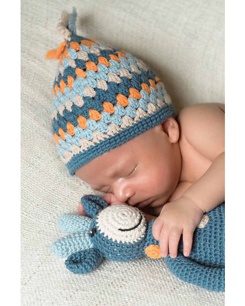 Pebble Sonaglio Grande - Giraffa a Pois Blu Denim - Cotone Bio Fair Trade (Altezza 32 cm) Pupazzi