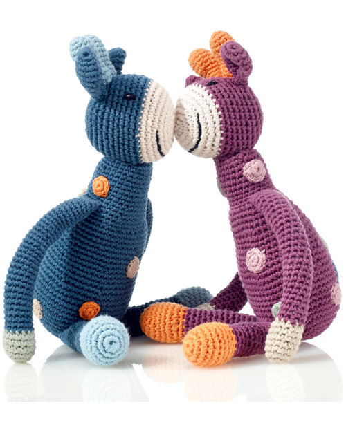 Pebble Sonaglio Grande - Giraffa a Pois Blu Denim - Cotone Bio Fair Trade (Altezza 32 cm) Pupazzi