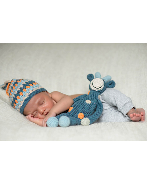 Pebble Sonaglio Grande - Giraffa a Pois Blu Denim - Cotone Bio Fair Trade (Altezza 32 cm) Pupazzi