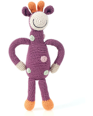 Pebble Sonaglio Grande - Giraffa a Pois Violetto- Cotone Bio - Fair Trade (Altezza 32 cm) Pupazzi Crochet