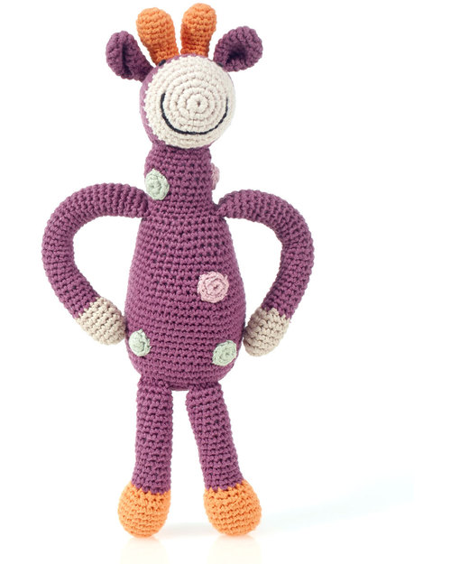 Pebble Sonaglio Grande - Giraffa a Pois Violetto- Cotone Bio - Fair Trade (Altezza 32 cm) Pupazzi