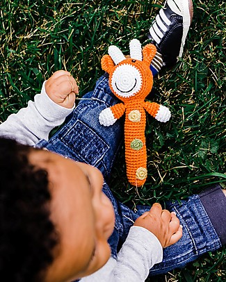 Pebble Sonaglio Stick Giraffa - Fair Trade, Cotone Bio Sonagli
