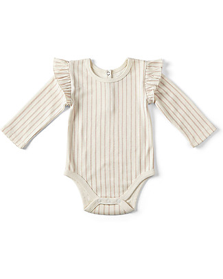 Pehr Body a Manica Lunga a Righe e Volant - Rosa Chiaro - 100% Cotone Biologico GOTS Body Manica Lunga