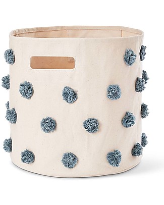 Pehr Cesto Portaoggetti - Pom Pom Blu Mare - 33 x 30,5cm - 100% Cotone Naturale Contenitori Portaoggetti