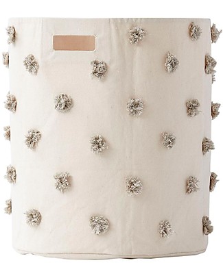 Pehr Cesto Portaoggetti - Pom Pom Grigio - 45,75cm x 51cm - 100% Cotone Naturale Contenitori Portaoggetti