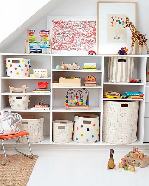 Pehr Cesto Portaoggetti - Pom Pom Multicolore - 33 x 30,5cm - 100% Cotone Naturale Contenitori Portaoggetti