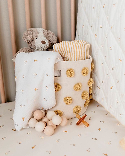 Pehr Cesto Portaoggetti - Pom Pom Oro - 25,5cm x 22,9cm - 100% Cotone Naturale Contenitori Portaoggetti