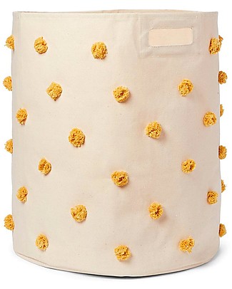 Pehr Cesto Portaoggetti - Pom Pom Oro - 45,75cm x 51cm - 100% Cotone Naturale Contenitori Portaoggetti