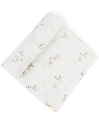 Pehr Copertina in Mussola 100% Cotone Bio GOTS - Agnellini - 120x120cm Copertine Swaddles