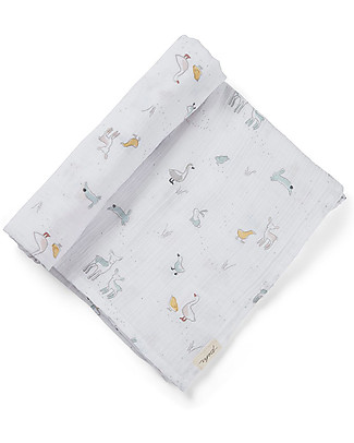 Pehr Copertina in Mussola 100% Cotone Bio GOTS - Animali della Natura - 120x120cm Copertine Swaddles