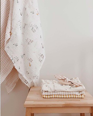 Pehr Copertina in Mussola 100% Cotone Bio GOTS - Animali della Natura - 120x120cm Copertine Swaddles