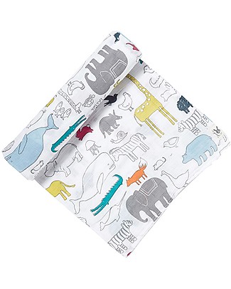 Pehr Copertina in Mussola 100% Cotone Bio GOTS - Arca di Noé - 120x120cm Swaddle di Mussola