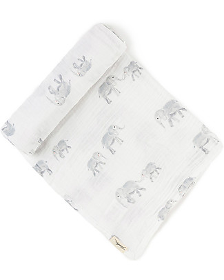 Pehr Copertina in Mussola 100% Cotone Bio GOTS - Elefanti - 120x120cm Copertine Swaddles