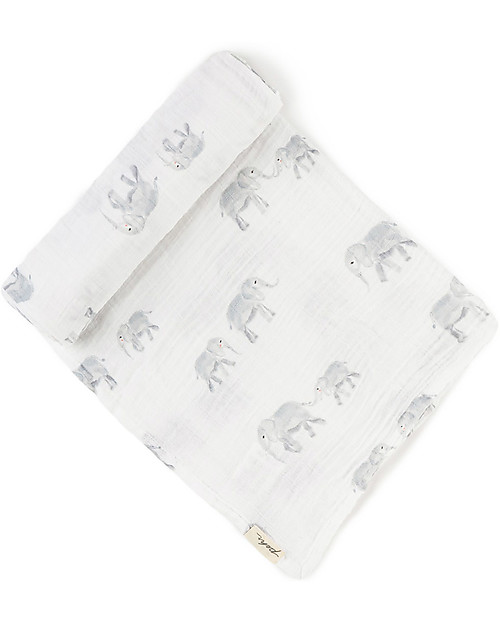 Pehr Copertina in Mussola 100% Cotone Bio GOTS - Elefanti - 120x120cm Swaddle di Mussola