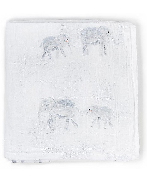 Pehr Copertina in Mussola 100% Cotone Bio GOTS - Elefanti - 120x120cm Swaddle di Mussola