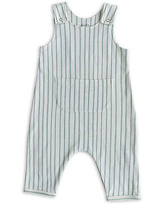 Pehr Pagliaccetto senza Maniche a Strisce - Verde Acqua - 100% Cotone Biologico GOTS Tutine Lunghe