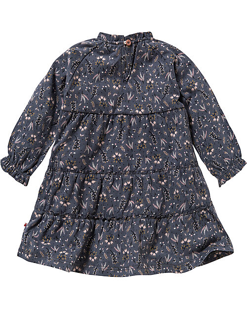 People Wear Organic Abito Manica Lunga - Grigio Ardesia Foglie - Cotone Bio GOTS Vestiti_