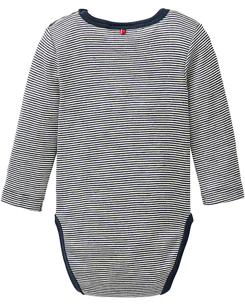 People Wear Organic Body Manica Lunga - Blu a Righe - Lana Biologica e Seta - Certificazione GOTS Body Manica Lunga