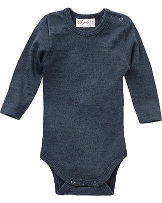 People Wear Organic Body Manica Lunga - Blu Scuro - Lana e Seta Bio GOTS Body Manica Lunga
