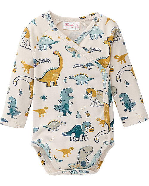 People Wear Organic Body Manica Lunga con Apertura Frontale - Stampa Dinosauri - 100% Cotone - Certificazione GOTS Body Manica Lunga