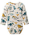 People Wear Organic Body Manica Lunga con Apertura Frontale - Stampa Dinosauri - 100% Cotone - Certificazione GOTS Body Manica Lunga