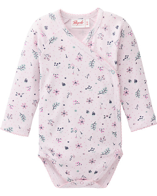 People Wear Organic Body Manica Lunga con Apertura Frontale - Stampa Floreale - 100% Cotone - Certificazione GOTS Body Manica Lunga