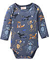 People Wear Organic Body Manica Lunga con Bottoni - Blu Fantasia Animali - Cotone GOTS Body Manica Lunga