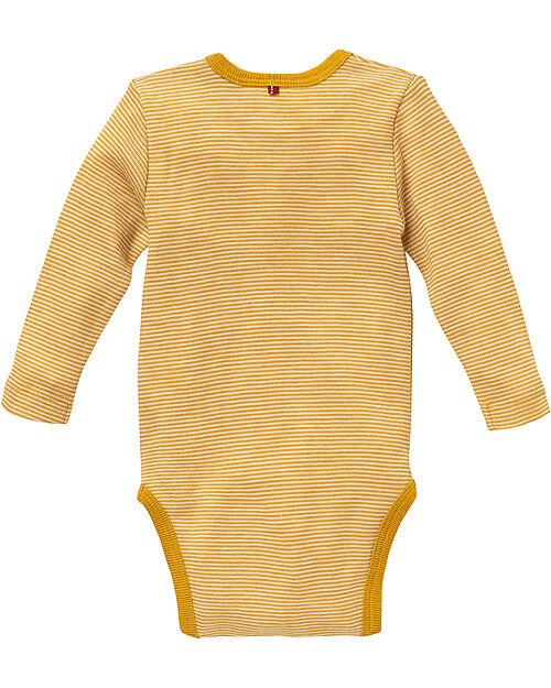 People Wear Organic Body Manica Lunga - Giallo Righe - Lana e Seta Bio GOTS Body Manica Lunga