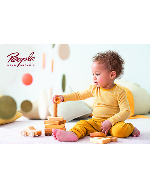 People Wear Organic Body Manica Lunga - Giallo Righe - Lana e Seta Bio GOTS Body Manica Lunga