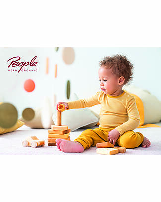 People Wear Organic Body Manica Lunga - Giallo Righe - Lana e Seta Bio GOTS Body Manica Lunga