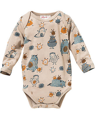 People Wear Organic Body Manica Lunga - Tortora Monster - Cotone Bio GOTS Body Manica Lunga